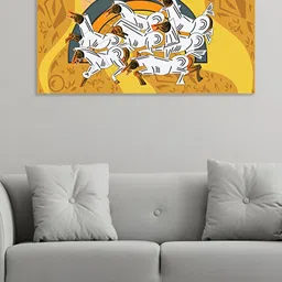 nestroots Yellow & White Seven Horse Canvas Painting Wall Art-image-10