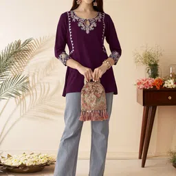 Anouk Women Floral Embroidered Thread Work Liva Kurta-picture-51