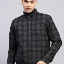 Monte Carlo Men Mock Collar Checked Cotton Casual Open Front Jacket-image-81