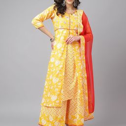 Asparsh Women Floral Printed Cotton Kurta with Palazzo & Dupatta-image-99