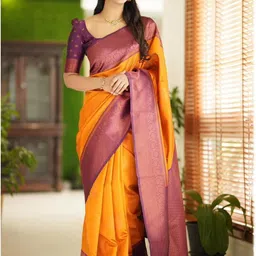 PAYAL CREATION Zari Banarasi Saree with Blouse Piece-image-3