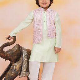 KID1 Boys Mandarin Collar Kurta With Pyjamas & Jacket-picture-30
