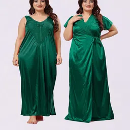 NIGHT KEYS Women Green Nightdress-95