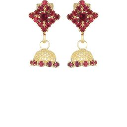 FirstBlush Gold-Plated Cubic Zirconia Stones Studded Dome Shaped Clip On Jhumkas-image-79