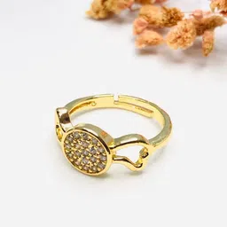 Jewelry Miguel Rose Gold-Plated American diamond Stone-Studded Adjustable Finger Ring-image-42
