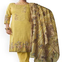 DRAVINAM Trends Floral Printed Thread Work Pure Cotton Unstitched Dress Material-image-57