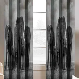 BELLA TRUE Grey & Black 2 Pieces Abstract Printed Black Out Window Curtains-2