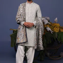 KALPRAAG Embroidered Mandarin Collar Straight Thread Work Kurta With Patiala And Dupatta-image-88