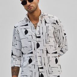 Snitch Men Smart Spread Collar Abstract Printed Casual Shirt-image-90