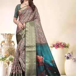 SUPERLAXMI Floral Zari Silk Blend Saree-image-50