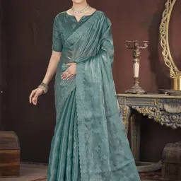 KALINI Embellished Sequinned Silk Blend Saree-image-69
