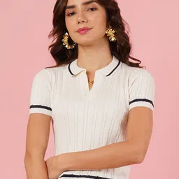 DressBerry Women Self Design Shirt Collar Cotton Crop Top-picture-28