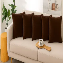 Aura Brown Set of 5 Velvet Square Cushion Covers-18