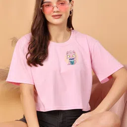 CORSICA Graphic Printed Cotton Oversized Crop T-shirt-image-65