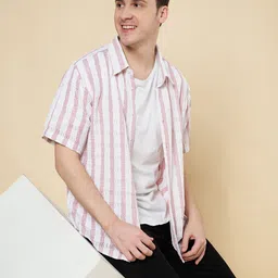 STRYZER Striped Textured Spread Collar Short Sleeves Classic Casual Shirt-image-3