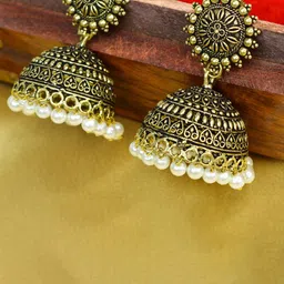 JEWELOPIA Gold-Plated Dome Shaped Oxidised Jhumkas-picture-37