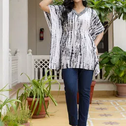 ROPADEMODA Shibori Dyed V Neck Kaftan Kurti-image-27