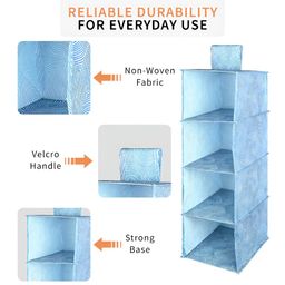 Myntra Elegant Homes Blue Zig Zag Printed Foldable 4 Shelf Hanging Multi-Utility Organiser image 4