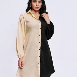 SZN Women Solid Shirt Collar Fit & Flare Western Dress-image-21