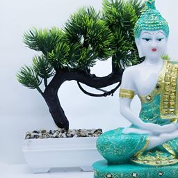Aura Black & White 2 Pieces Buddha Idol Showpiece With Bonsai Plant-image-50