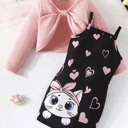 INCLUD Girls Conversational Printed Shoulder Straps Bodycon Dress with Shrug-image-27