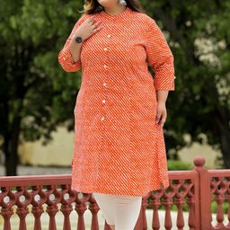 SINSINI Plus Size Leheriya Printed Mandarin Collar Pure Cotton A-Line Kurta image 4