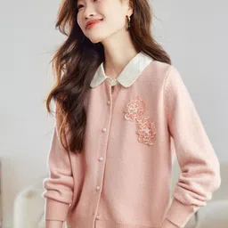 StyleCast Women Applique Long Sleeve Shirt Collar Cardigan Sweaters-picture-2