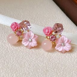 DressBerry Artificial Stones Studded Floral Shaped Korean Drop Earrings-53