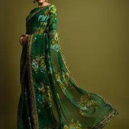 DAATAR Floral Sequinned Pure Chiffon Saree-image-93