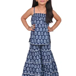 Cloth Bites Girls Floral Printed Regular Pure Cotton Kurti with Sharara-41
