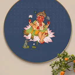 SAF Blue & White Lord Ganesha On Lotus Religious Printed Wooden Wall Art-image-93
