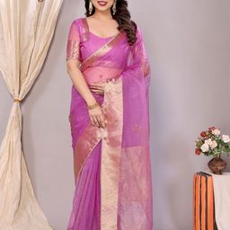 VILLAGIUS Floral Woven Design Organza Designer Saree-image-46