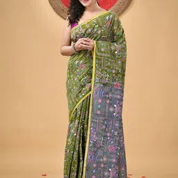 DESH BIDESH Warli Green Printed Saree-image-6