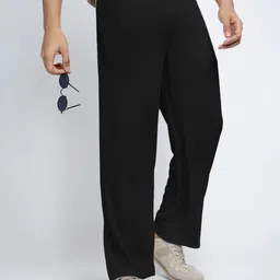 SHOWOFF Men Black Relaxed Fit Cotton Regular Trousers-picture-30