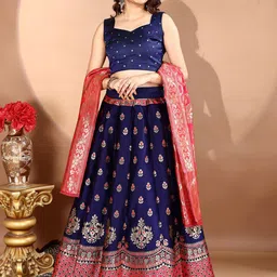 A TO Z CART Woven Design Zari Ready to Wear Lehenga & Unstitched Blouse With Dupatta-image-86