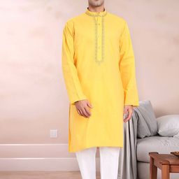 Moda Rapido Mandarin Collar Thread Work Pure Cotton Straight Kurta With Pyjamas-image-78