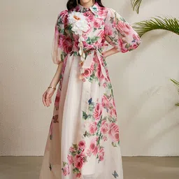 JC Collection Women Floral Printed Bow Shirt Maxi Dress-picture-9
