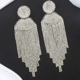 KPOP Silver-Plated Contemporary Rhinestone Studded Drop Earrings-image-47
