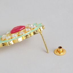 Anouk Gold-Plated Artificial Stones Studded & Beaded Dome Shaped Jhumkas image 3