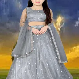 F Plus Fashion Girls Pink Net Semi-Stitched Lehenga Choli-image-67