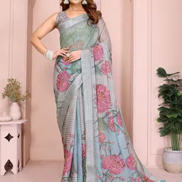 PAMPER YOURSELF Floral Zari Linen Blend Saree-5
