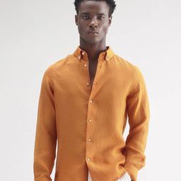 RARE RABBIT Spread Collar Comfort Linen Shirt-image-93