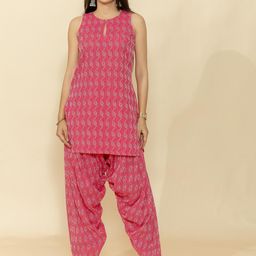 SUKITI Printed Katha Cotton Sleeveless Tunic & Trousers Co-Ord Set-image-58