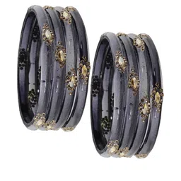 ZULKA Glass Bangles Kada Set For Women & Girls With Golden Zircon Stone & Kundan,Pack of 8-picture-30