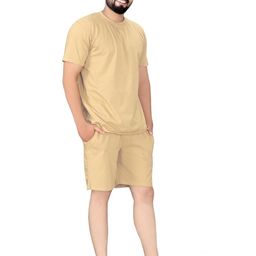 SATPURUSH Men Brown Cotton Solid Relaxed Fit T-Shirt & Shorts Night Suit Set-picture-4