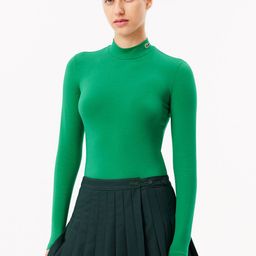 Lacoste Women Solid High Neck Cotton Slim Fit T-Shirt-image-36