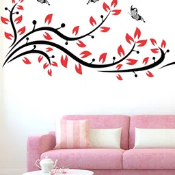 LANSTICK Tree Branches With Butterflies Self Adhesive Wall Sticker-11