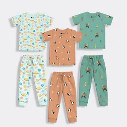 Orange Sugar Unisex Kids Printed T-shirt with Pyjamas-image-41