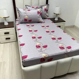 Pure Decor Purple & Pink Floral 330 TC Single Bedsheet with 2 Pillow Covers-picture-25