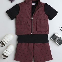 taffykids Girls Printed T-shirt With Shorts & Pocket Detail Jacket-image-34